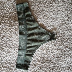 NWOT VS PINK Logo Extra Low Rise Velvet Mesh Thong Panty